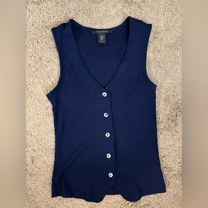 Navy Sleeveless Buttoned Tank Top